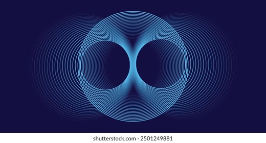 Abstrakte blaue leuchtende geometrische Linien auf dunkelblauem Hintergrund. Moderne glänzende blaue Kreislinien Muster. Futuristisches Technologiekonzept.