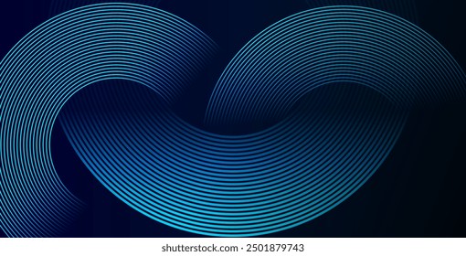 Abstract blue glowing geometric lines on dark blue background. Modern shiny blue circle lines pattern. Futuristic technology concept. Suit for cover, poster, banner, brochure, header, website