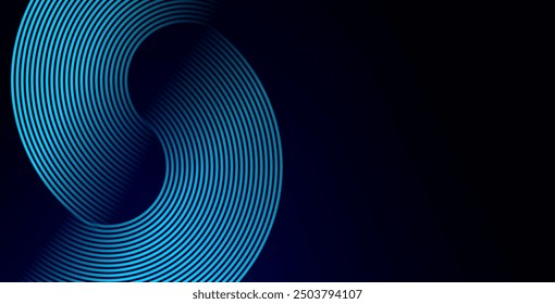 Abstract blue glowing geometric lines on dark blue background. Modern shiny blue circle lines pattern. Futuristic technology concept. Suit for cover, poster, banner, brochure, header, website