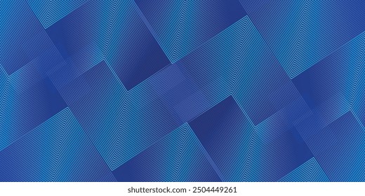 Abstract blue glowing geometric lines on dark background. Modern shiny blue rounded square lines pattern. Futuristic technology concept. Suit for poster, cover, banner, presentation, website.