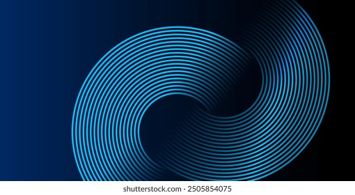 Abstract blue glowing geometric lines on dark blue background. Modern shiny blue circle lines pattern. Futuristic technology concept. Suit for cover, poster, banner, brochure, header, website