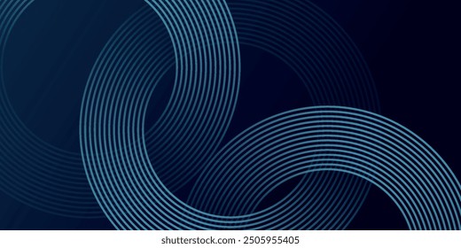 Abstract blue glowing geometric lines on dark blue background. Modern shiny blue circle lines pattern. Futuristic technology concept. Suit for cover, poster,