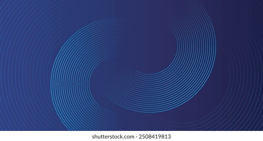 Abstract blue glowing geometric lines on dark blue background. Modern shiny blue circle lines pattern. Futuristic technology concept. Suit for cover, poster, banner, brochure, header, website