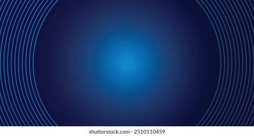 Abstract blue glowing geometric lines on dark blue background. Modern shiny blue circle lines pattern. Futuristic technology concept. Suit for cover, poster, banner, brochure, header, website