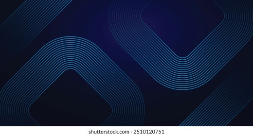 Líneas geométricas brillantes azules Abstractas sobre fondo oscuro. Modelo azul brillante moderno de las líneas cuadradas redondeadas. Concepto de tecnología futurista.