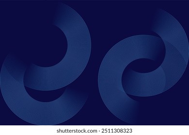 Abstrakte blaue leuchtende geometrische Linien auf dunkelblauem Hintergrund. Moderne glänzende blaue Kreislinien Muster. Futuristisches Technologiekonzept. Anzug für Bezug, Poster, Hintergrund