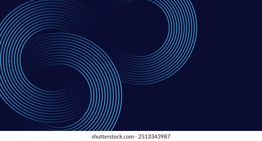 Abstract blue glowing geometric lines on dark blue background. Modern shiny blue circle lines pattern. Futuristic technology concept.