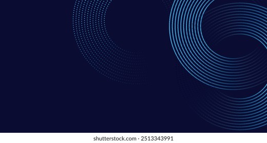 Abstract blue glowing geometric lines on dark blue background. Modern shiny blue circle lines pattern. Futuristic technology concept.