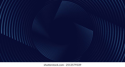 Abstract blue glowing geometric lines on dark blue background. Modern shiny blue circle lines pattern. Futuristic technology concept.