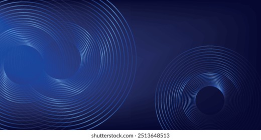 Abstract blue glowing geometric lines on dark blue background. Modern shiny blue circle lines pattern. Futuristic technology concept. Suit for cover, poster,