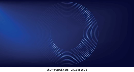 Líneas geométricas brillantes azules Abstractas sobre fondo azul oscuro. Moderno patrón de líneas de círculo azul brillante. Concepto de tecnología futurista	