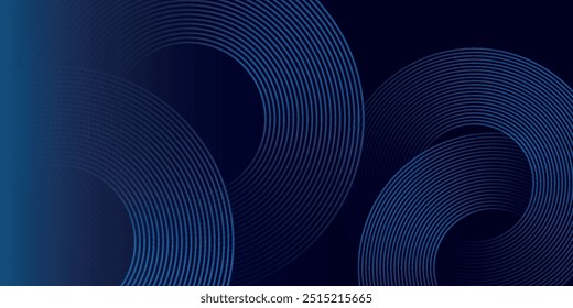 Líneas geométricas brillantes azules Abstractas sobre fondo azul oscuro. Moderno patrón de líneas de círculo azul brillante. Concepto de tecnología futurista. Traje para la cubierta, cartel,