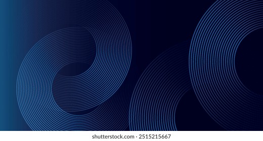 Líneas geométricas brillantes azules Abstractas sobre fondo azul oscuro. Moderno patrón de líneas de círculo azul brillante. Concepto de tecnología futurista. Traje para la cubierta, cartel,