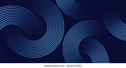 Abstrakte blaue leuchtende geometrische Linien auf dunkelblauem Hintergrund. Moderne glänzende blaue Kreislinien Muster. Futuristisches Technologiekonzept.