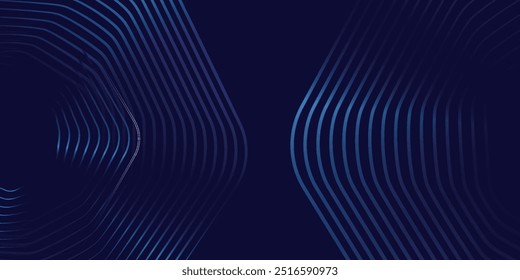 Abstract blue glowing geometric lines on dark blue background. Modern shiny blue circle lines pattern.