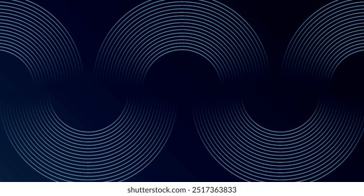 Abstract blue glowing geometric lines on dark blue background. Modern shiny blue circle lines pattern. Futuristic technology concept. Suit for cover, poster,