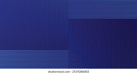Linhas geométricas brilhantes em azul abstrato sobre fundo escuro. Padrão de linhas quadradas arredondadas azul brilhante moderno. Conceito de tecnologia futurista. Terno para cartaz, capa, banner, apresentação, site