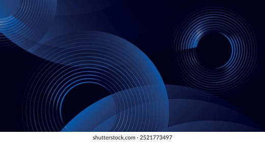 Abstrakte blaue leuchtende geometrische Linien auf dunkelblauem Hintergrund. Moderne glänzende blaue Kreislinien Muster. Futuristisches Technologiekonzept	