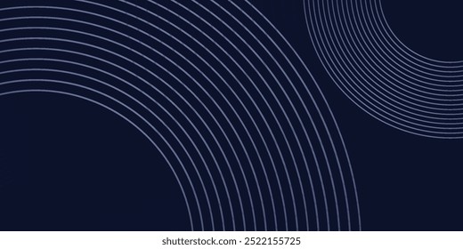 Abstract blue glowing geometric lines on dark blue background. Modern shiny blue circle lines pattern for banner