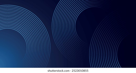 Líneas geométricas brillantes azules Abstractas sobre fondo azul oscuro. Moderno patrón de líneas de círculo azul brillante. Concepto de tecnología futurista. Traje para la cubierta, cartel,