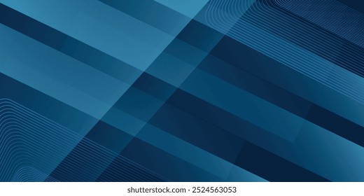 Abstract blue glowing geometric lines on dark blue background. Modern shiny blue circle lines pattern. Futuristic technology concept. Suit for cover, poster,