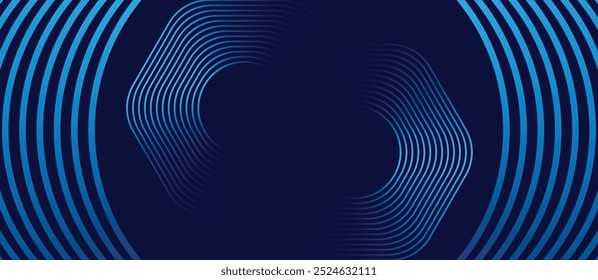Abstrakte blaue glühende geometrische Linien auf dunkelblauem Hintergrund