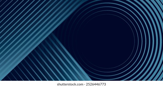 Líneas geométricas brillantes azules Abstractas sobre fondo azul oscuro. Moderno patrón de líneas de círculo azul brillante. Concepto de tecnología futurista. Traje para la cubierta, cartel,