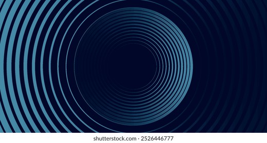 Abstract blue glowing geometric lines on dark blue background. Modern shiny blue circle lines pattern. Futuristic technology concept. Suit for cover, poster,