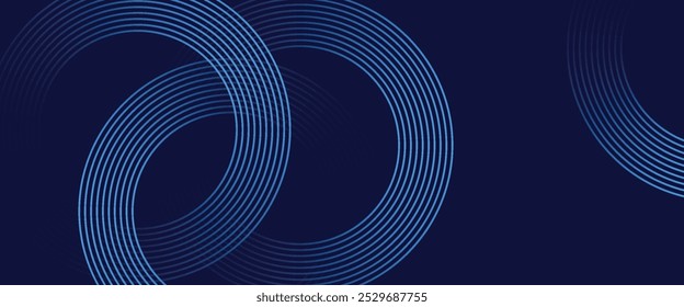Abstract blue glowing geometric lines on dark blue background. Modern shiny blue circle lines pattern. Futuristic technology concept.