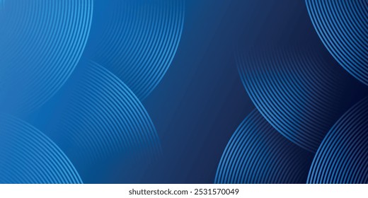 Líneas geométricas brillantes azules Abstractas sobre fondo azul oscuro. Moderno patrón de líneas de círculo azul brillante. Concepto de tecnología futurista.