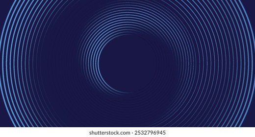 Abstract blue glowing geometric lines on dark blue background. Modern shiny blue circle lines pattern. Futuristic technology concept. Suit for cover, poster, banner, brochure, header, website