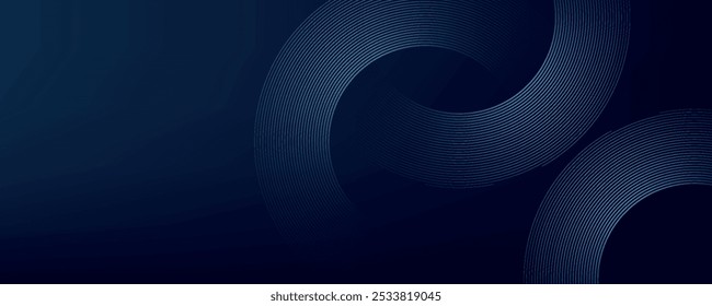 Abstract blue glowing geometric lines on dark blue background. Modern shiny blue circle lines pattern. Futuristic technology concept. eps 10