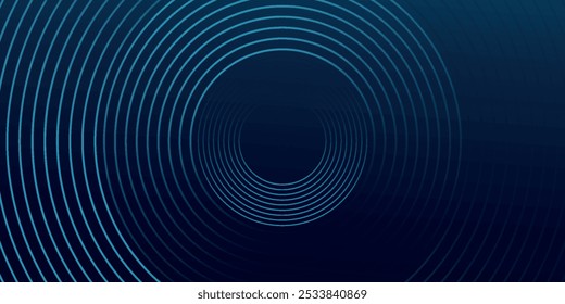 Abstract blue glowing geometric lines on dark blue background. Modern shiny blue circle lines pattern. Futuristic technology concept. Suit for cover, poster, banner, header, website.eps10	