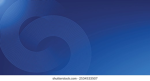 Abstract blue glowing geometric lines on dark blue background. Modern shiny blue circle lines pattern. Futuristic technology concept. Suit for cover, poster, banner, brochure, header, website