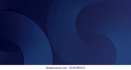 Abstract blue glowing geometric lines on dark blue background. Modern shiny blue circle lines pattern. Futuristic technology concept.