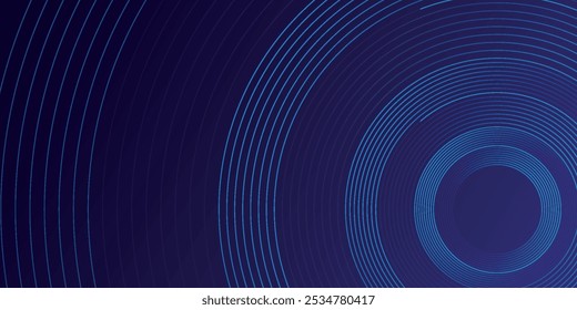 Abstract blue glowing geometric lines on dark blue background. Modern shiny blue circle lines pattern. Futuristic technology concept.