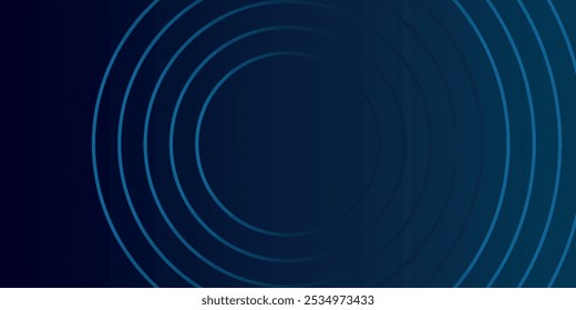 Abstrakte blaue leuchtende geometrische Linien auf dunkelblauem Hintergrund. Moderne glänzende blaue Kreislinien Muster. Futuristisches Technologiekonzept