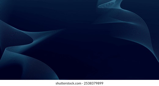 Líneas geométricas brillantes azules Abstractas sobre fondo azul oscuro. Moderno patrón de líneas de círculo azul brillante. Concepto de tecnología futurista. Traje para la cubierta, cartel,