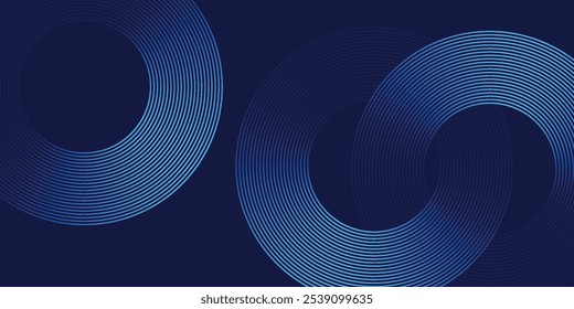 Abstract blue glowing geometric lines on dark blue background. Modern shiny blue circle lines pattern. Futuristic technology concept. Suit for cover, poster,