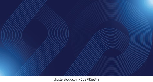 Abstract blue glowing geometric lines on dark blue background. Modern shiny blue circle lines pattern. Futuristic technology concept.