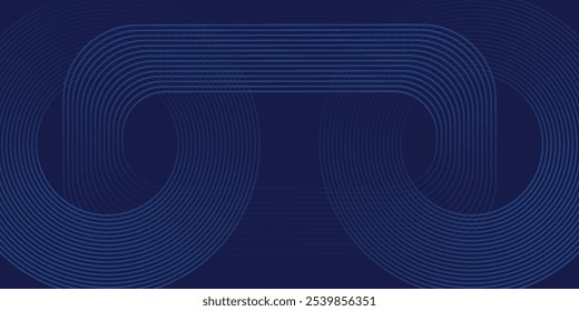 Abstract blue glowing geometric lines on dark blue background. Modern shiny blue circle lines pattern. Futuristic technology concept.