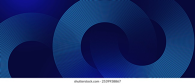 Abstract blue glowing geometric lines on dark blue background. Modern shiny blue circle lines pattern. Futuristic technology concept