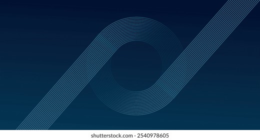 Abstrakte blaue leuchtende geometrische Linien auf dunkelblauem Hintergrund. Moderne glänzende blaue Kreislinien Muster. Futuristisches Technologiekonzept. Anzug für Cover, Plakat,