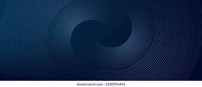 Abstract blue glowing geometric lines on dark blue background. Modern shiny blue circle lines pattern. Futuristic technology concept. Suit for cover, poster, banner, header, website.eps10