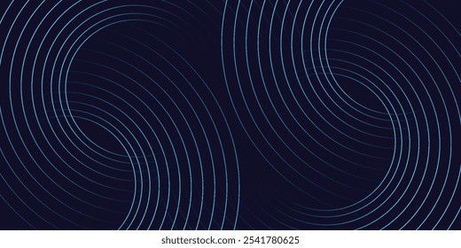 Abstrakte blaue leuchtende geometrische Linien auf dunkelblauem Hintergrund. Moderne glänzende blaue Kreislinien Muster. Futuristisches Technologiekonzept. Anzug für Cover, Poster, Banner, Header, Website. Linienmodern