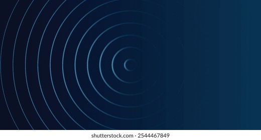 Abstract blue glowing geometric lines on dark blue background. Modern shiny blue circle lines pattern. Futuristic technology concept. Suit for cover, poster, banner, header, website.