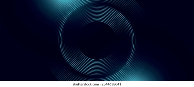 Líneas geométricas brillantes azules Abstractas sobre fondo azul oscuro. Moderno patrón de líneas de círculo azul brillante. Concepto de tecnología futurista. Traje para la cubierta, cartel, Anuncio, cabecera, Sitio web.eps10