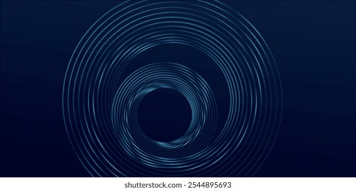 Abstract blue glowing geometric lines on dark blue background. Modern shiny blue circle lines pattern. Futuristic technology concept. Suit for cover, poster,