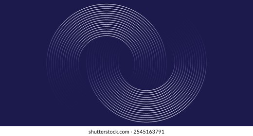 Abstract blue glowing geometric lines on dark blue background. Modern shiny blue circle lines pattern. Futuristic technology concept. Suit for cover, poster, banner, header, website