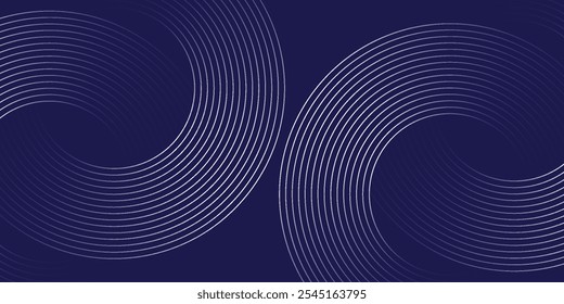 Abstrakte blaue leuchtende geometrische Linien auf dunkelblauem Hintergrund. Moderne glänzende blaue Kreislinien Muster. Futuristisches Technologiekonzept. Anzug für Cover, Poster, Banner, Header, Website
